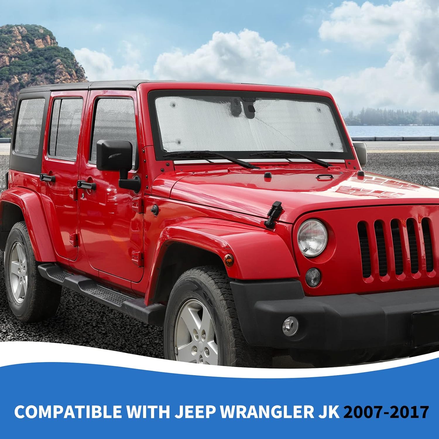JK Windshield Sunshade, 8PCS Side Window Sun Shade Compatible with 2007-2017 Jeep Wrangler JK 4-Door