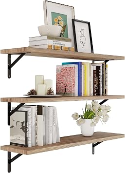 Wallniture Forme 36"x10" Rustic Floating Shelves Wall Storage Wall Bookshelf Living Room Kitchen Wall Shelf Pantry Floating Shelves Wooden, Set of 3 Burnt