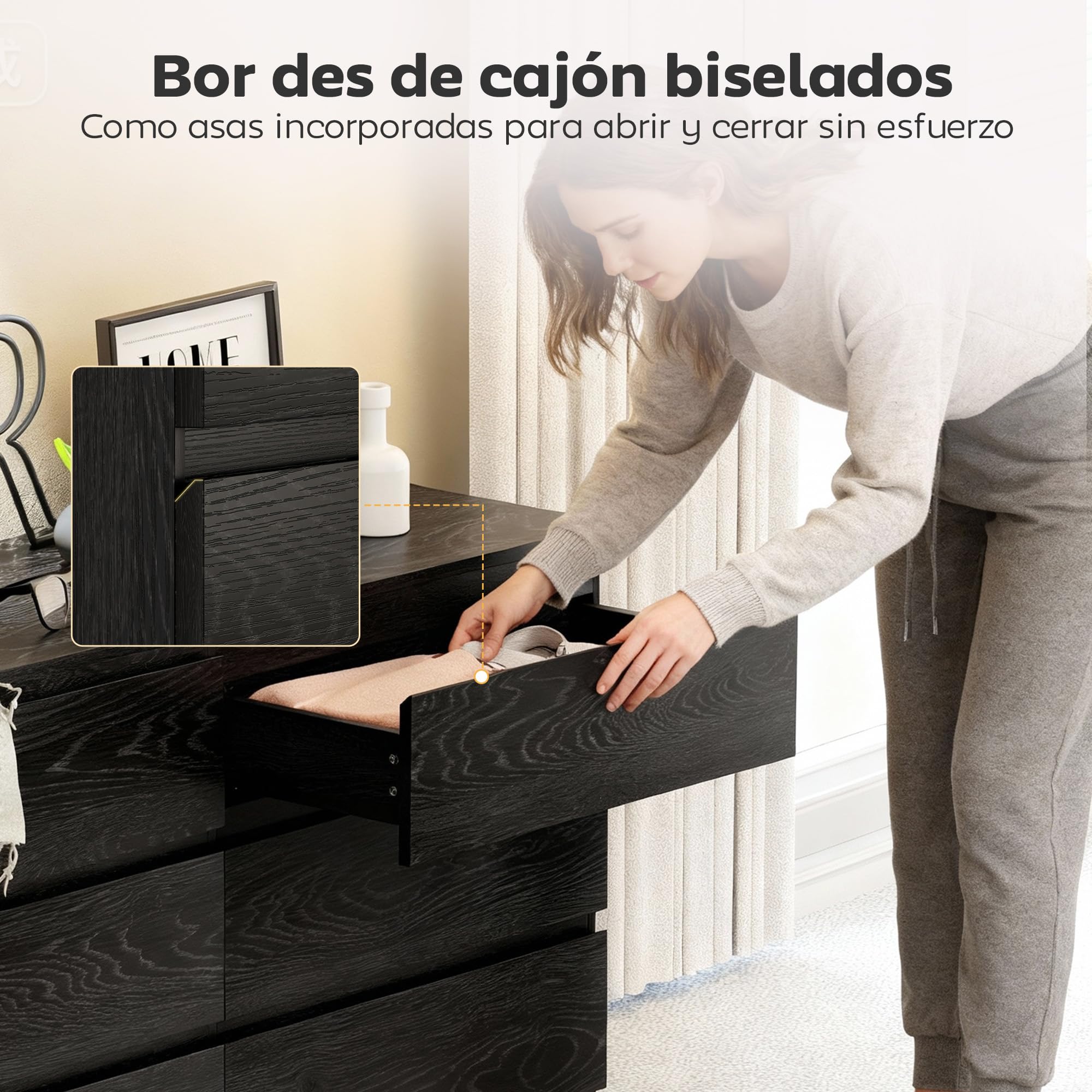 HOMCOM Cómoda 5 Cajones Cajonera Dormitorio 140x40x71 cm, Negro Veteado | Cómoda para Salón, Oficina, Estilo Moderno