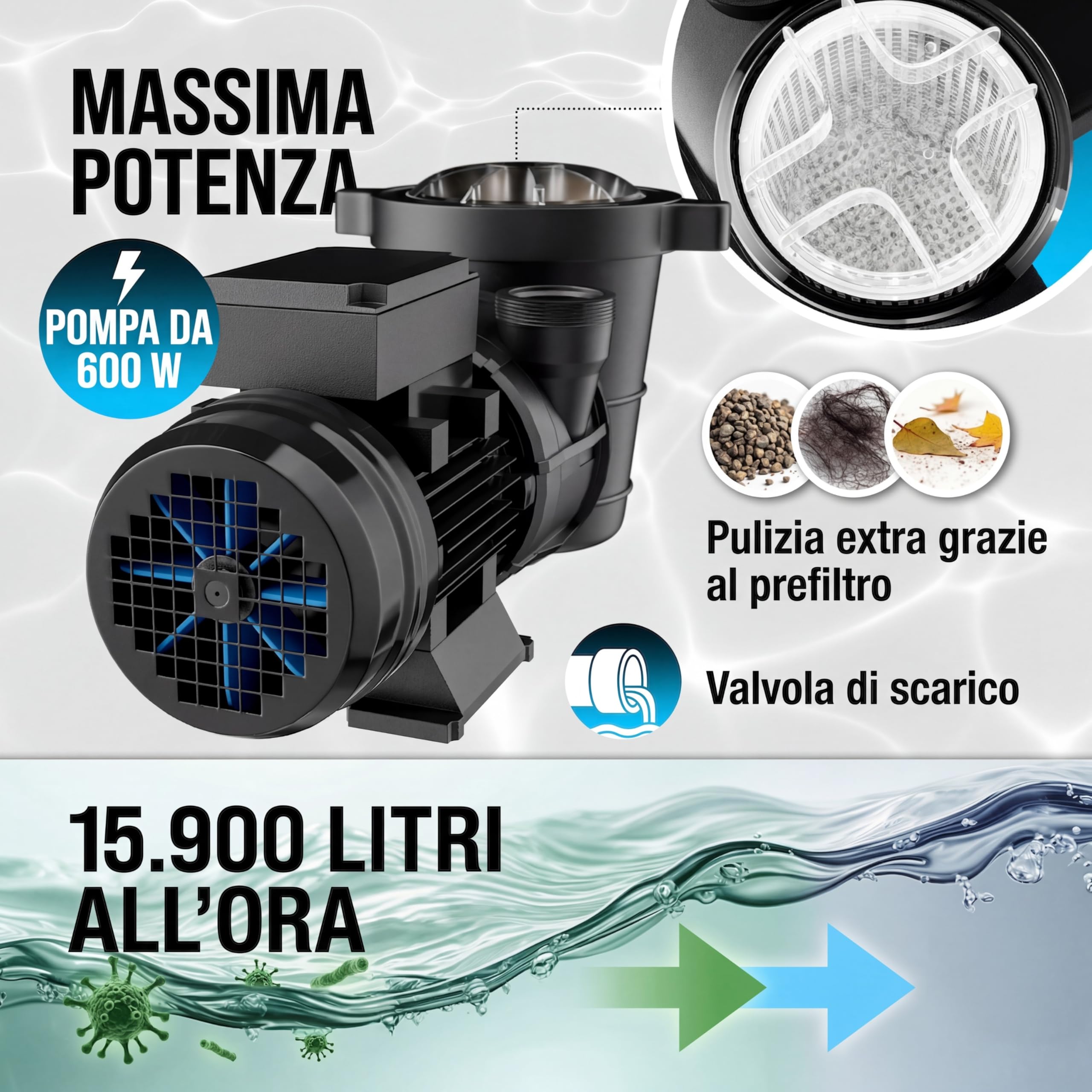 MONZANA Pompa Filtro Piscina con 15.900 l/h