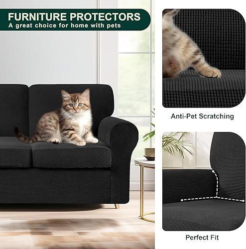 Vista 67 de CHUN YI - Funda elástica para sillón (3 piezas), funda para sofá de 1 plaza con un respaldo y cojín separado con banda elástica, tela jacquard