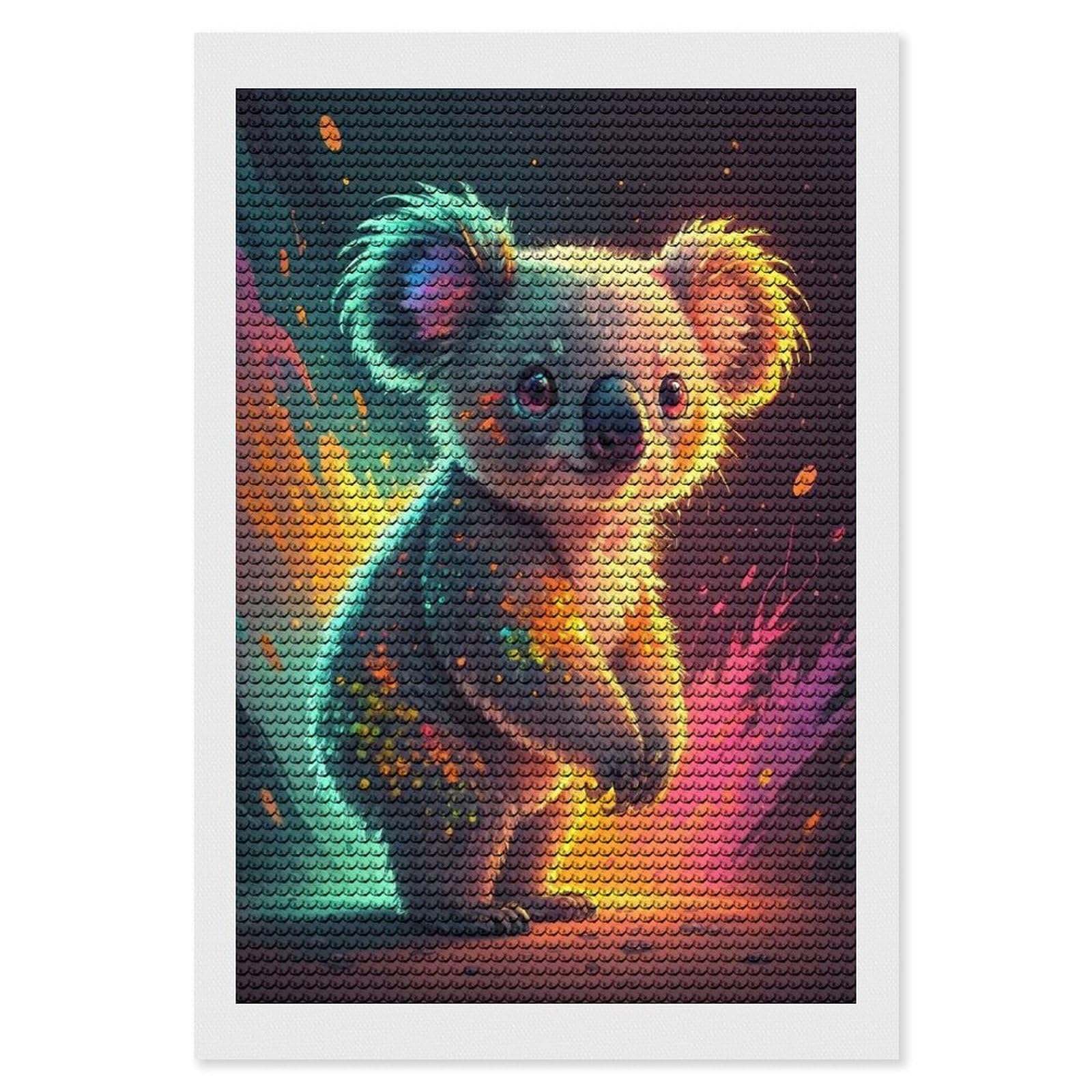 Junmoney Cute Koala with Colorful Splashes DIY Diamond Art Canvas Kit 8"x12", Winter Craft, Mindful Craft Project, Aesthetic Room Decor, Decor Project