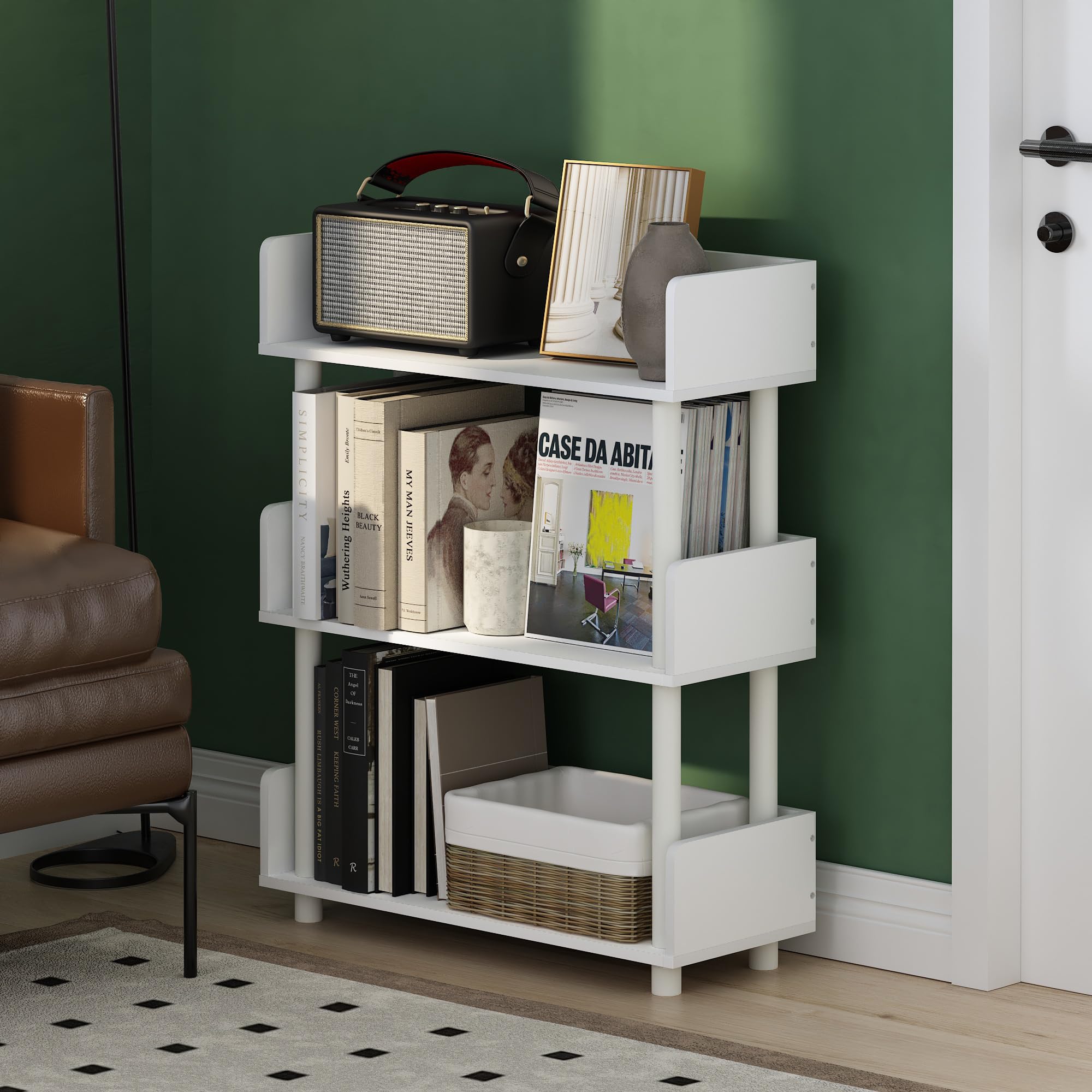 Furinno Turn-N-Tube Espositore multiuso autoportante a 3 livelli, libreria, Bianco/Bianco