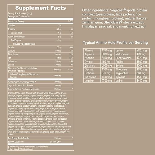 Miniatura 7 de Proteína deportiva vegana en polvo de vainilla  1.06 oz de proteína a base de plantas, VELOSITOL, BCAAs, verduras y frutas orgánicas, probióticos,