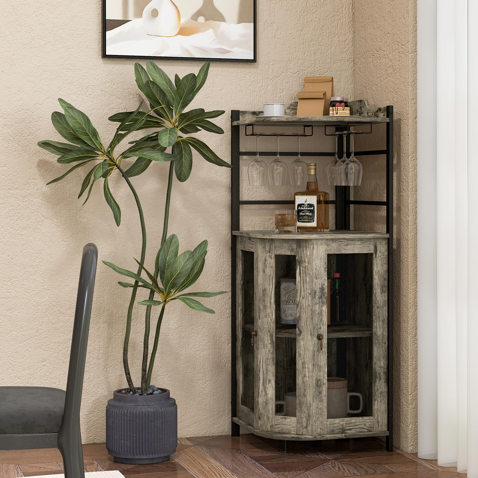TANGZON Wine Cabinet, Drinks Storage Sideboard With Wine Rack