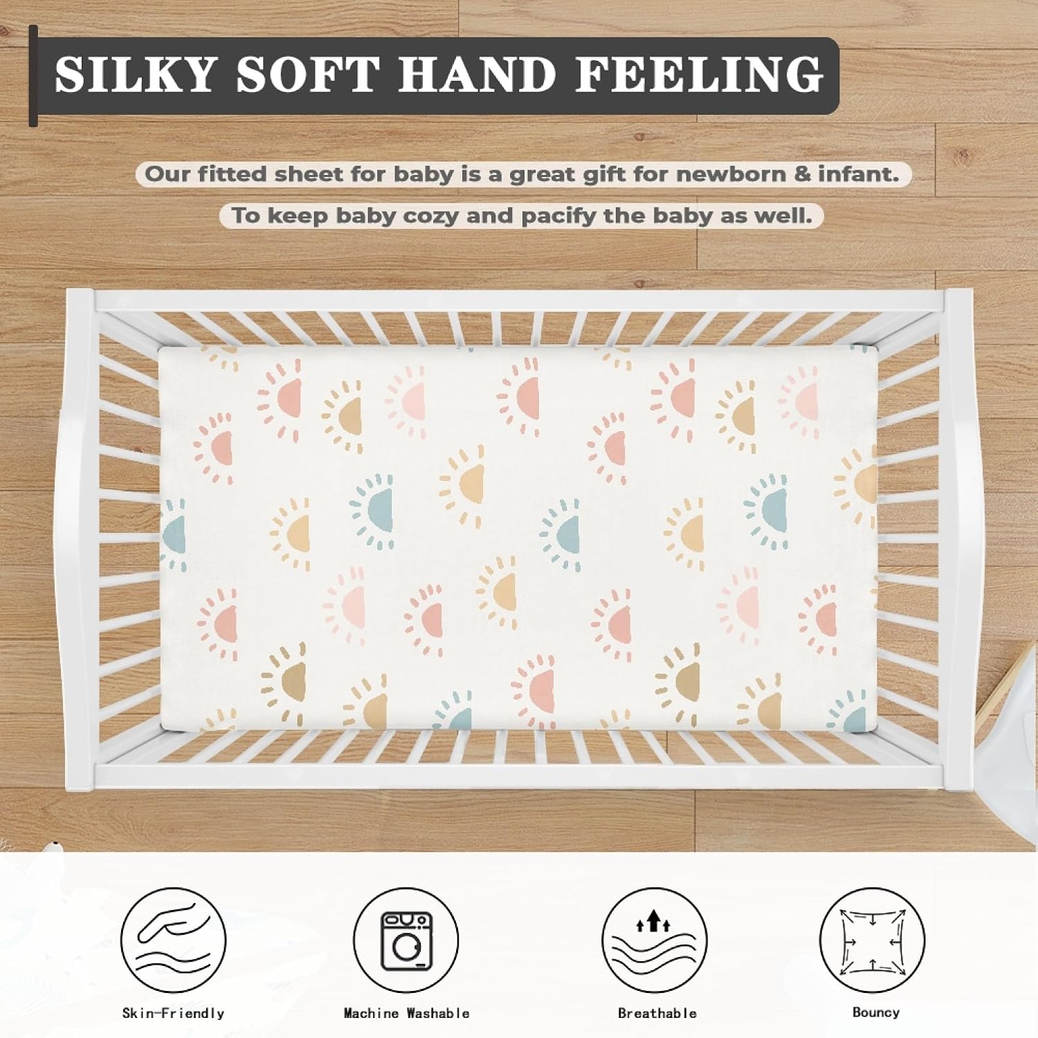 Colored Sun Fitted Crib Sheet Sunshine Baby Crib Sheet Fit Standard Crib and Toddler Mattress,Crib Mattress Sheets for Boys Girls 28"x52"