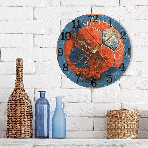 Miniatura 7 de KLL Vintage Soccer Red-and-Blue 10 Inch Round Office Wall Clock Non Ticking Art for Farmhouse Hotel Kitchen relojes de pared para cocina