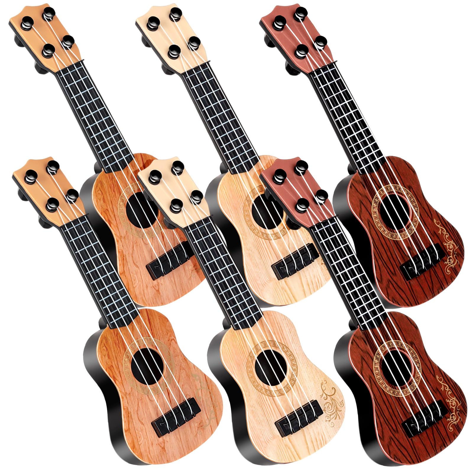 3 Pcs 10 Inch Mini Guitar for Kids 4 Strings Ukulele Small/Mini, Brown