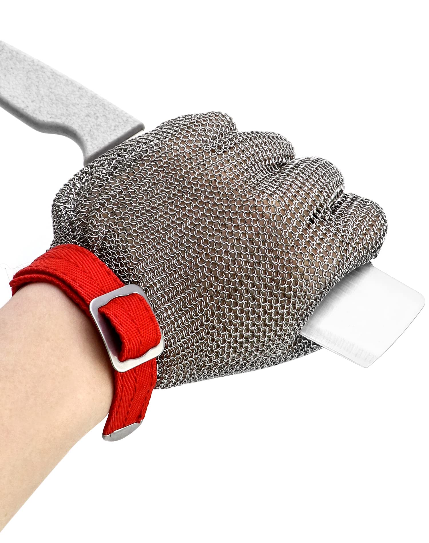 QWORK® Guante Resistente a Cortes para Tareas de Cocina y Uso Laboral - Acero Inoxidable 316L - Guante de Seguridad para Cocina, Jardín y Carpintería (M, 1 pieza)