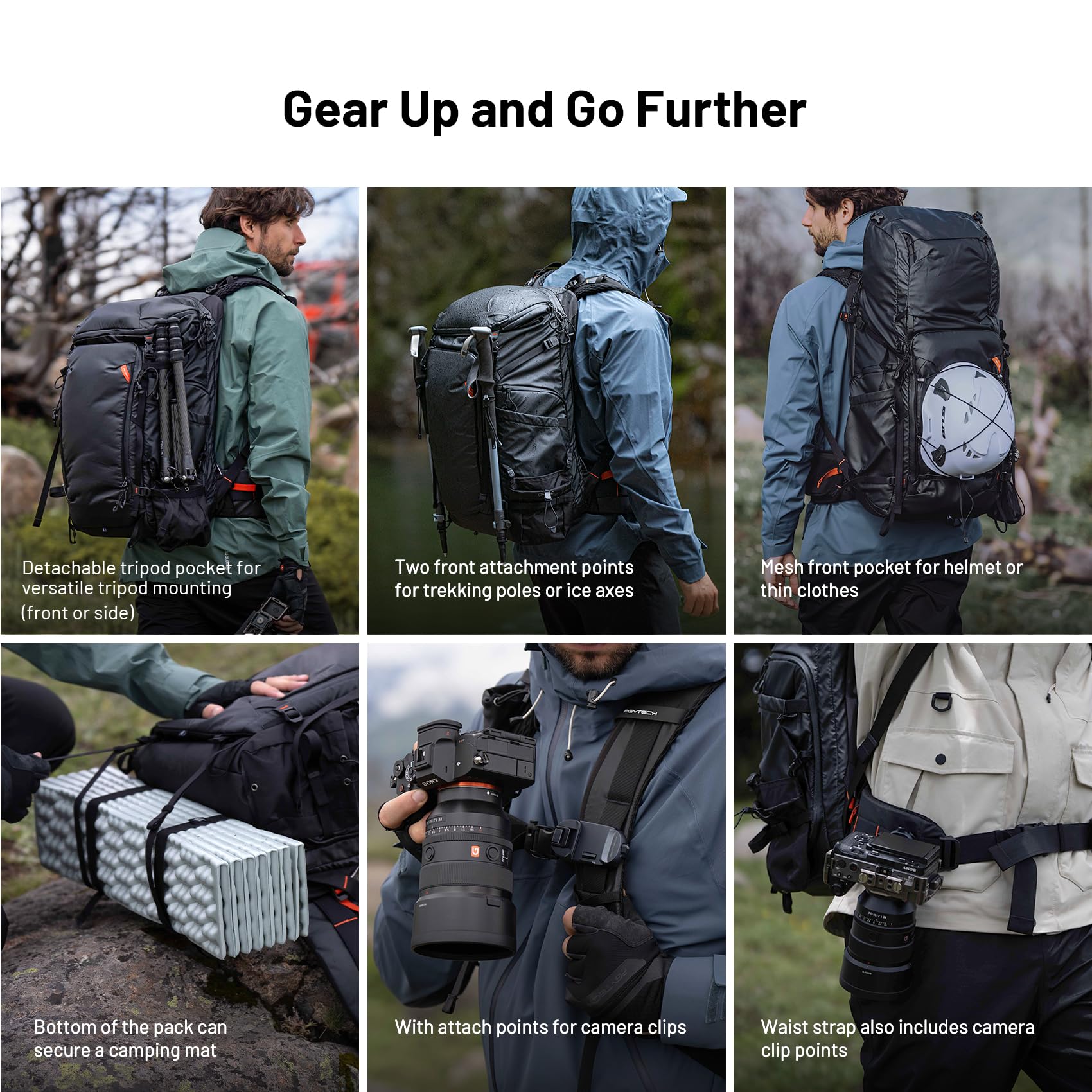 PGYTECH OnePro Flex 30L-50L Zaino + Inserto per Borsa Fotografica, Zaino Fotografico Professionale per a fotocamere/obiettivi DSLR/SLR, Zaino Trekking Viaggio per Fotografo Scomparto Computer