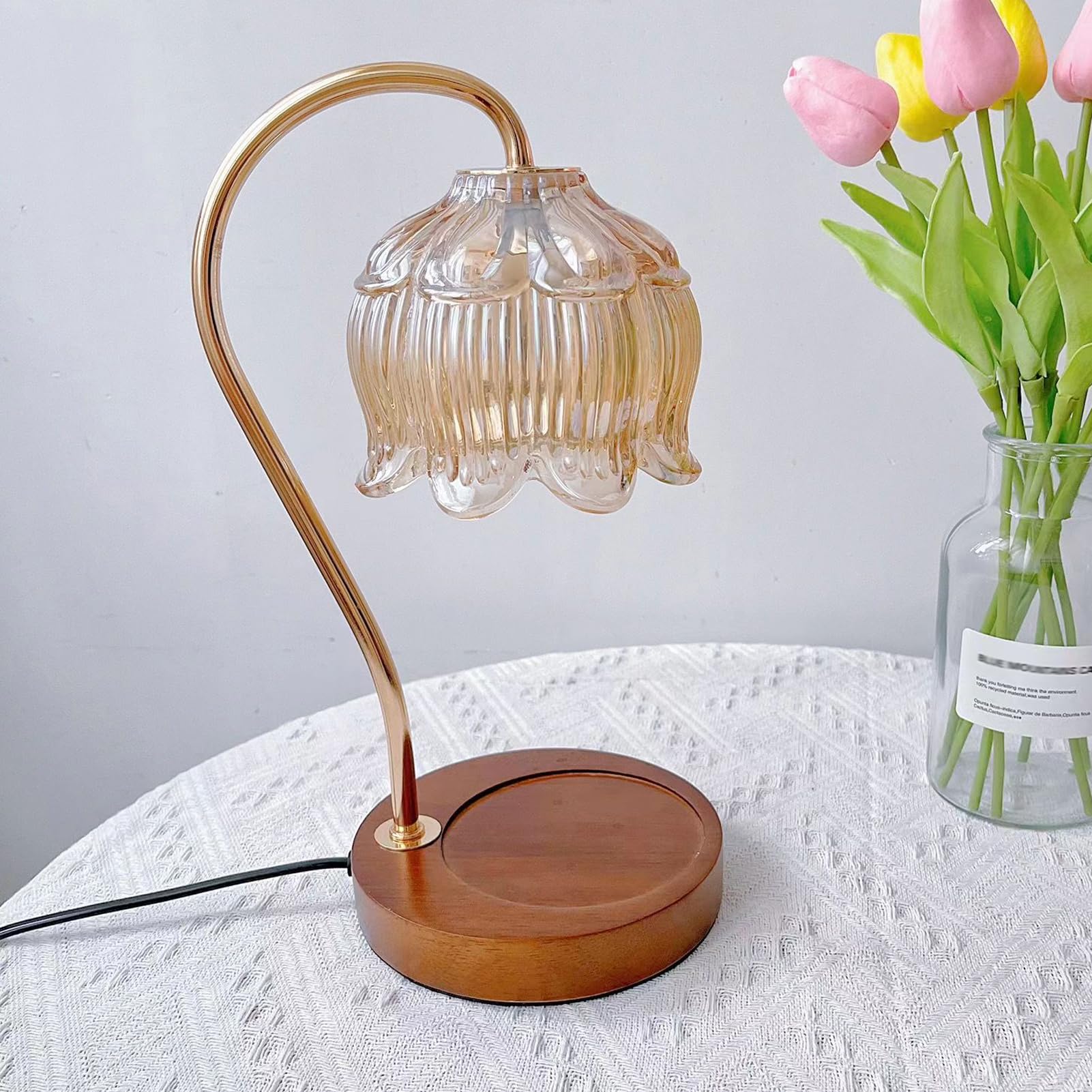 PIWINE Lampe Chauffe-Bougie, Lampe à Cire à Bougie à intensité Variable avec Ampoule, Lampe à Cire électrique pour Bougies parfumées, Compatible avec Les Petites et Grandes Bougies(A)