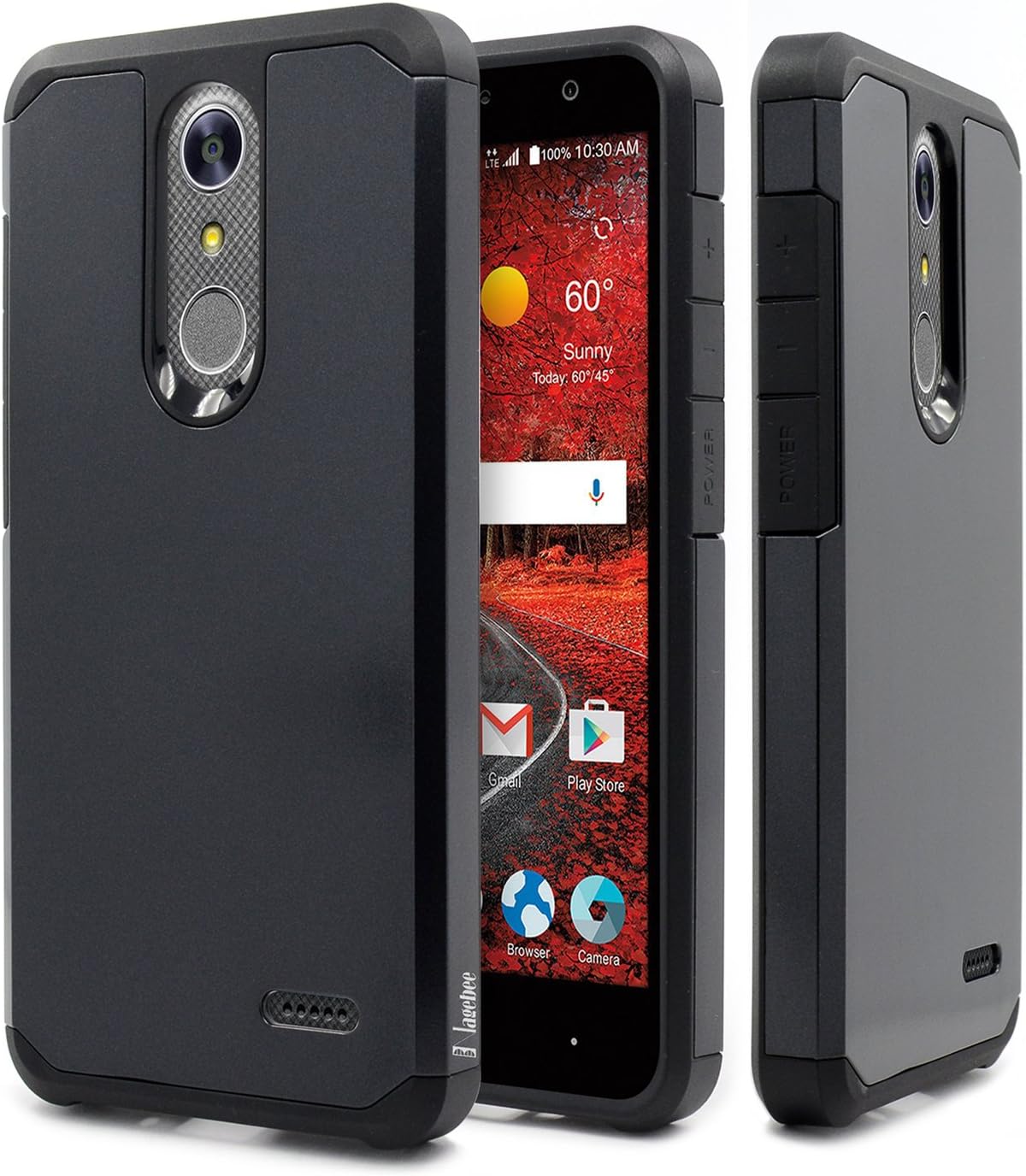 NageBee Design Premium [Heavy Duty] Defender [Dual Layer] Protector Hybrid Cover Case Compatible with ZTE Blade Spark (Z971) / ZMax One (Z719DL) / Grand X4 (Z956) -Black