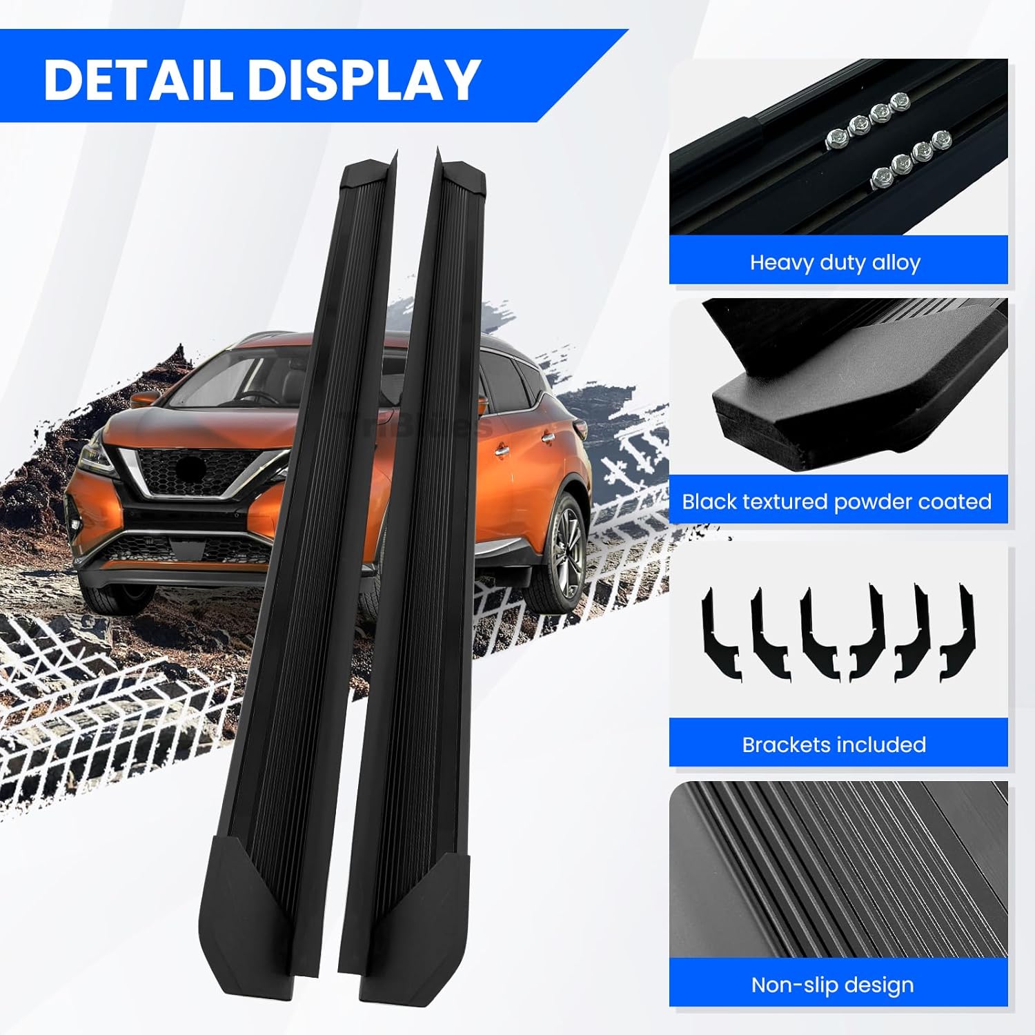 Running Boards Compatible with 2015-2024 Nissan Murano, Factory Style Black Aluminum Side Steps Nerf Bars with Mounting Brackets, 2 PCS Left Right Step Rails