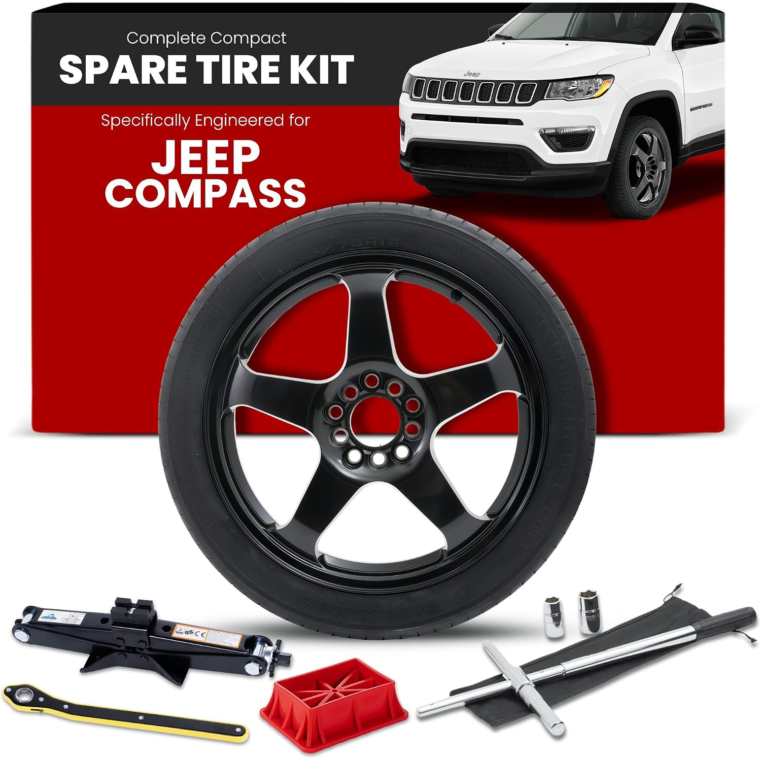 Compact Spare Tire Kit for 2017-2026 Jeep Compass - No Carrying Case