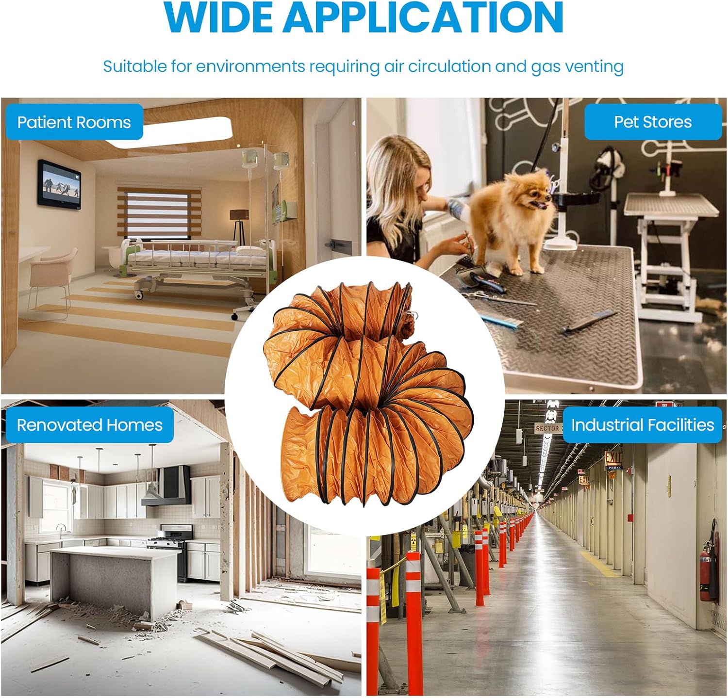 CADPXS 8" PVC Flexible Duct Hose for Shield HEPA 550 Air Scrubber, Easy Storage (8 Inch x 16.4 Feet, Outlet)