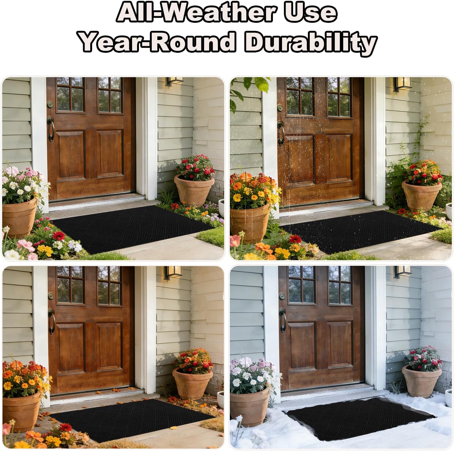 16"x32" Indoor Outdoor Door Mat,Heavy Duty Commercial Grade Entrance Rug with PVC Non-Slip Backing,Durable Welcome Mat for Front/Back Door,Entryway,Low Profile Design with Mud Scraping Grooves(Black)