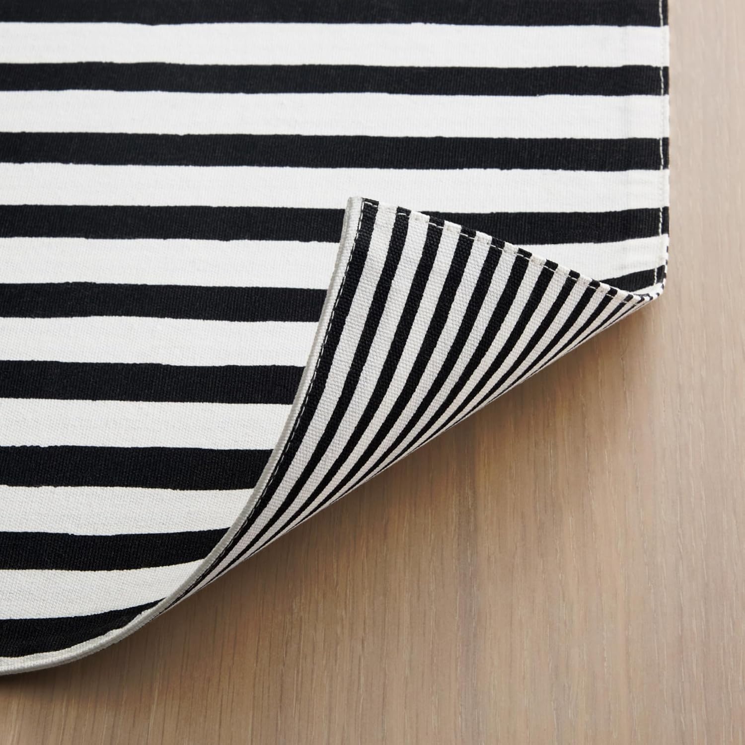 Kate Spade New York Hand Painted Shirting Stripe Reversible Placemats 4-Pack Set, 100% Cotton, Machine Washable, Cream/Black, 13"x19" - Image 4