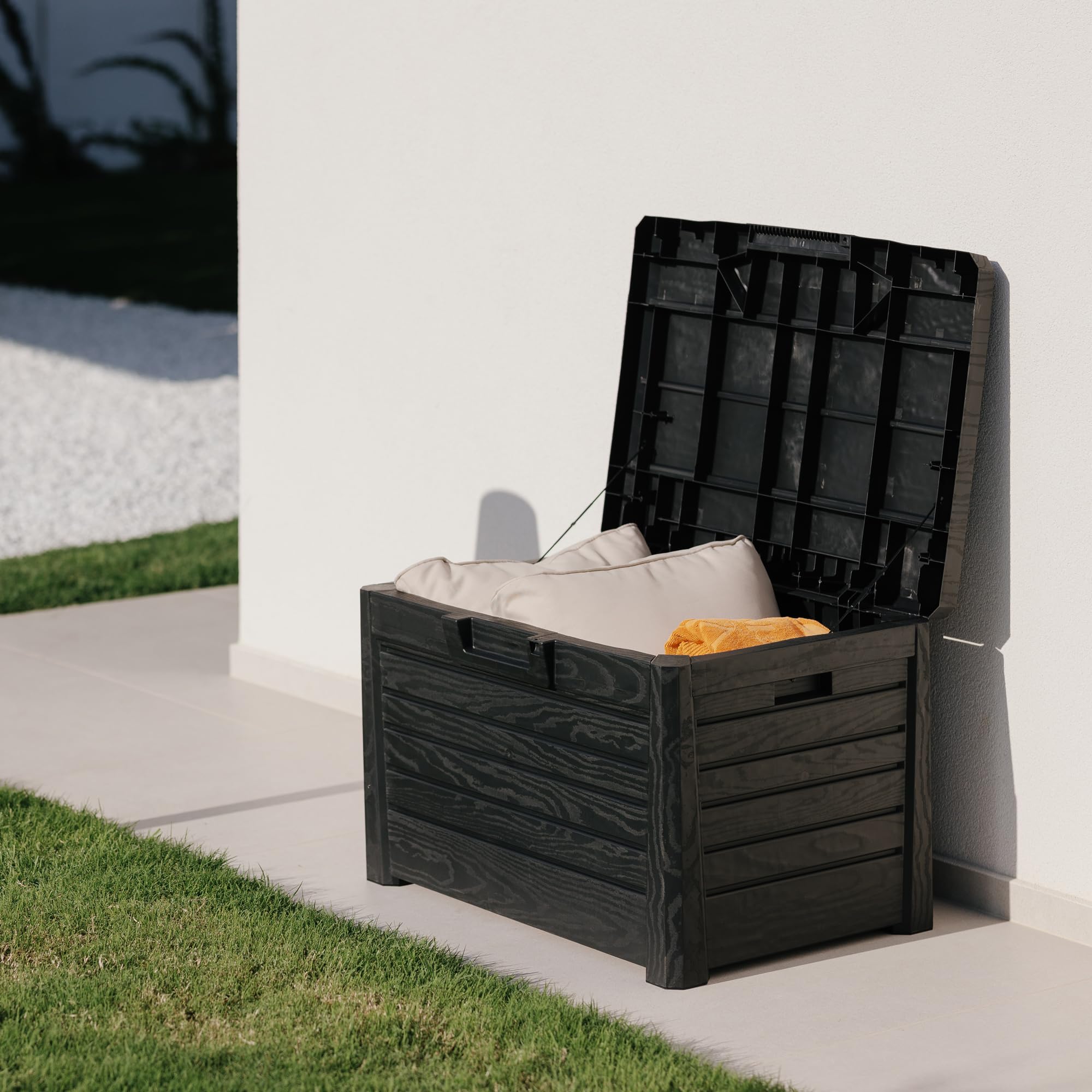 Toomax Compact Florida baule da esterno 120L 73x50,5x46,5h cm antracite effetto legno plastica UV