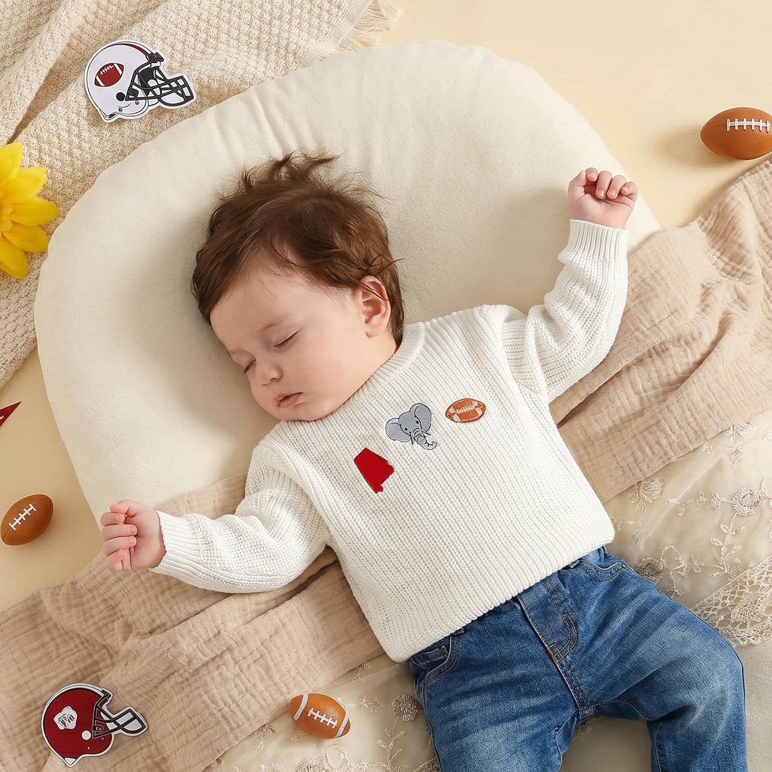 Baby Boy Football Outfit Long Sleeve Embroidered Sweater Pullover Knitwear Top Newborn Infant Boys Sweaters