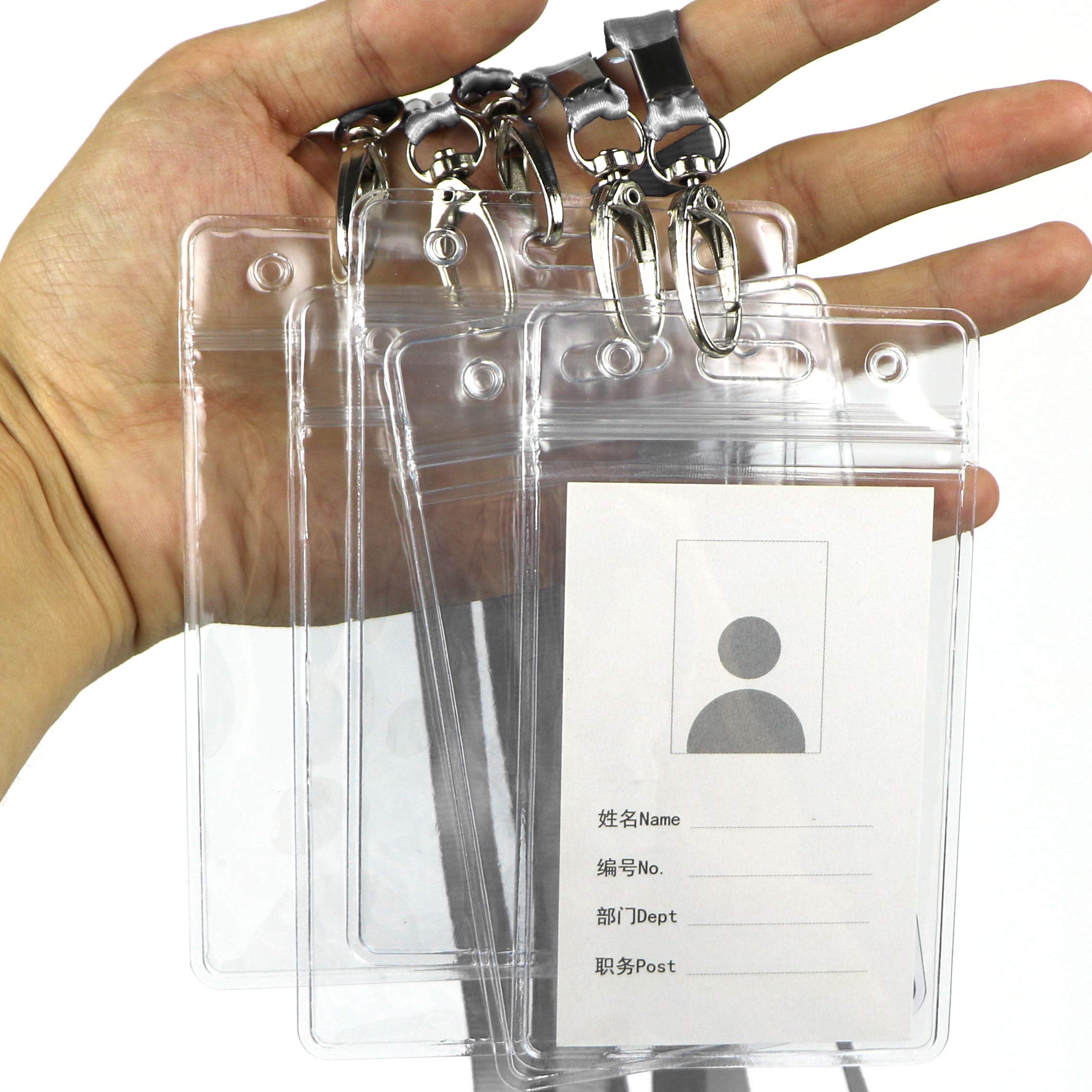 Lanyard with ID Holder 50 Pcs Waterproof Name Tag Badge ID Card Holders ID Pass Holder and 50 Pcs Flat Neck Lanyards Swivel Hook