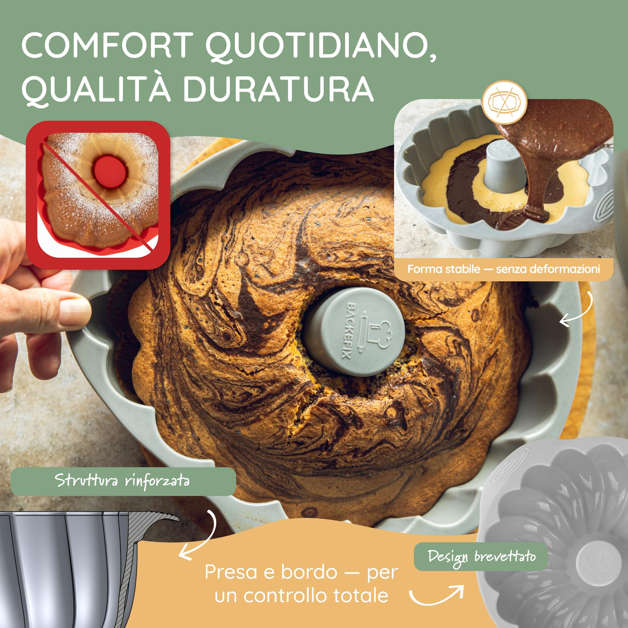 Backefix Stampo per ciambella, 24 cm, in silicone platinico, ideale come stampo per torta