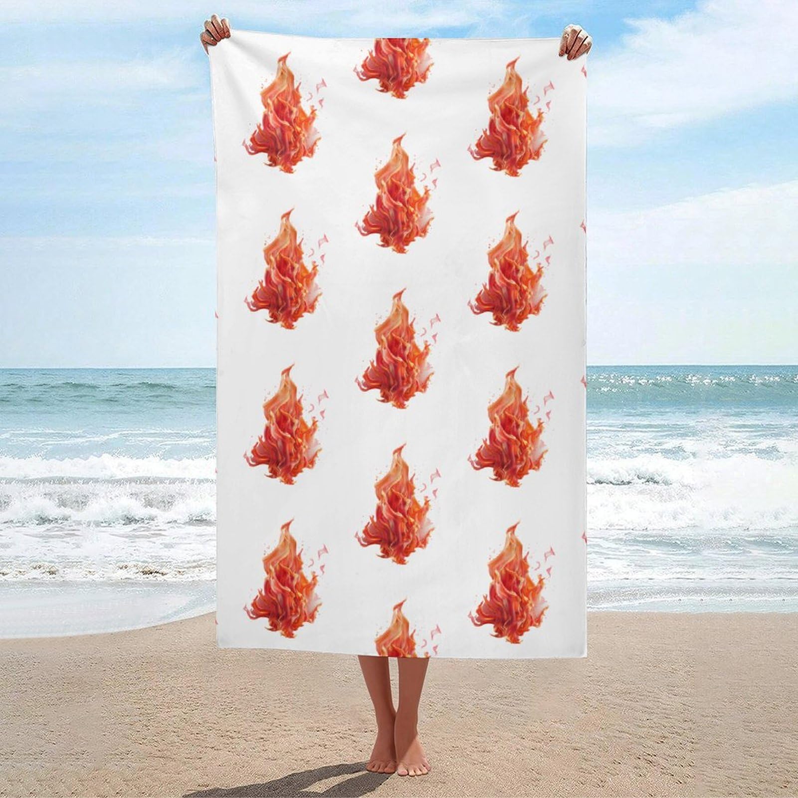 LEDFCVSU Beach Towel, Flame Bath Towel, Absorbent Towel for Swimming, Sports, Travel