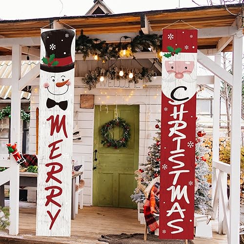 Miniatura 3 de Tatuo Cartel de Navidad para puerta, decoración de Navidad, Papá Noel, muñeco de nieve, porche, pancartas colgantes de Navidad para el hogar,