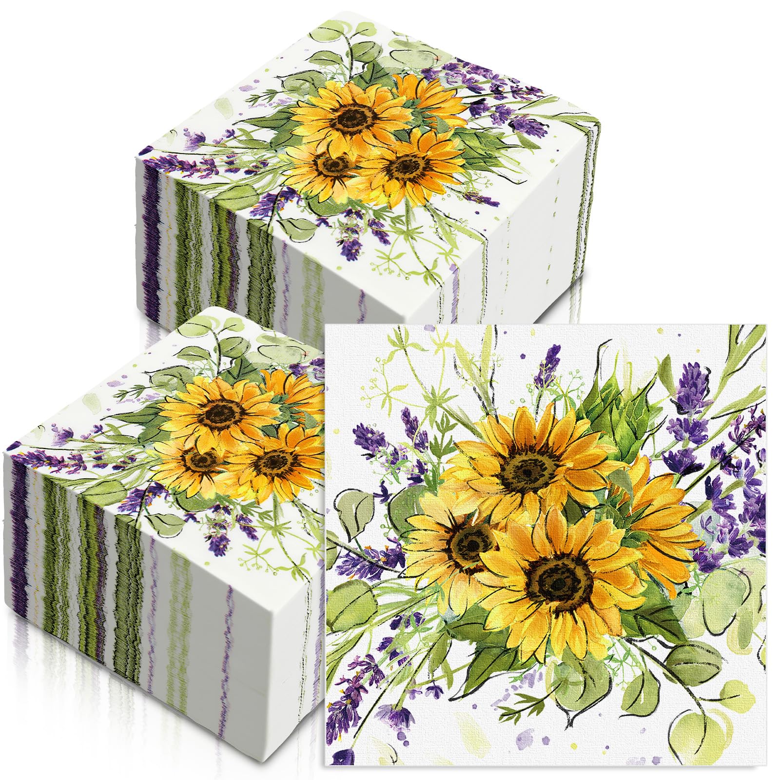 AnyDesign 200 Pack Sunflower Luncheon Napkins Disposable Spring Summer Flower Paper Decorative Napkins Floral Dessert Dinner Hand Napkin for Baby
