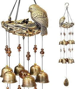 Bird Nest Wind Chimes,Wind Chimes for Outside with 12 Wind Bells for Glory Mothers Love Gift,Bird Bells Chimes Hanging Decoration for Outside Garden Yard Church, Bronze Wind Chimes