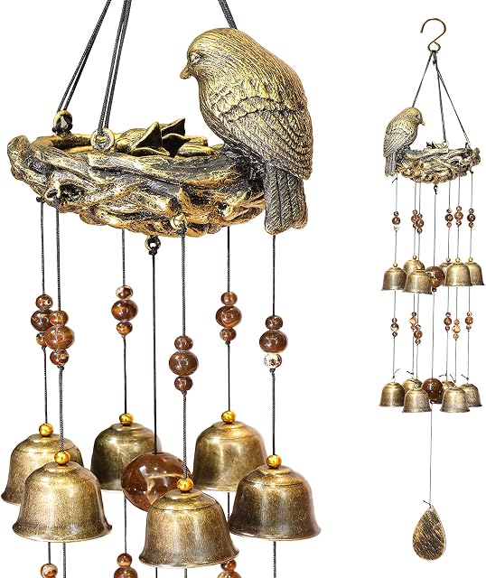 Bird Nest Wind Chimes,Wind Chimes for Outside with 12 Wind Bells for Glory Mothers Love Gift,Bird Bells Chimes Hanging Decoration for Outside Garden Yard Church, Bronze Wind Chimes