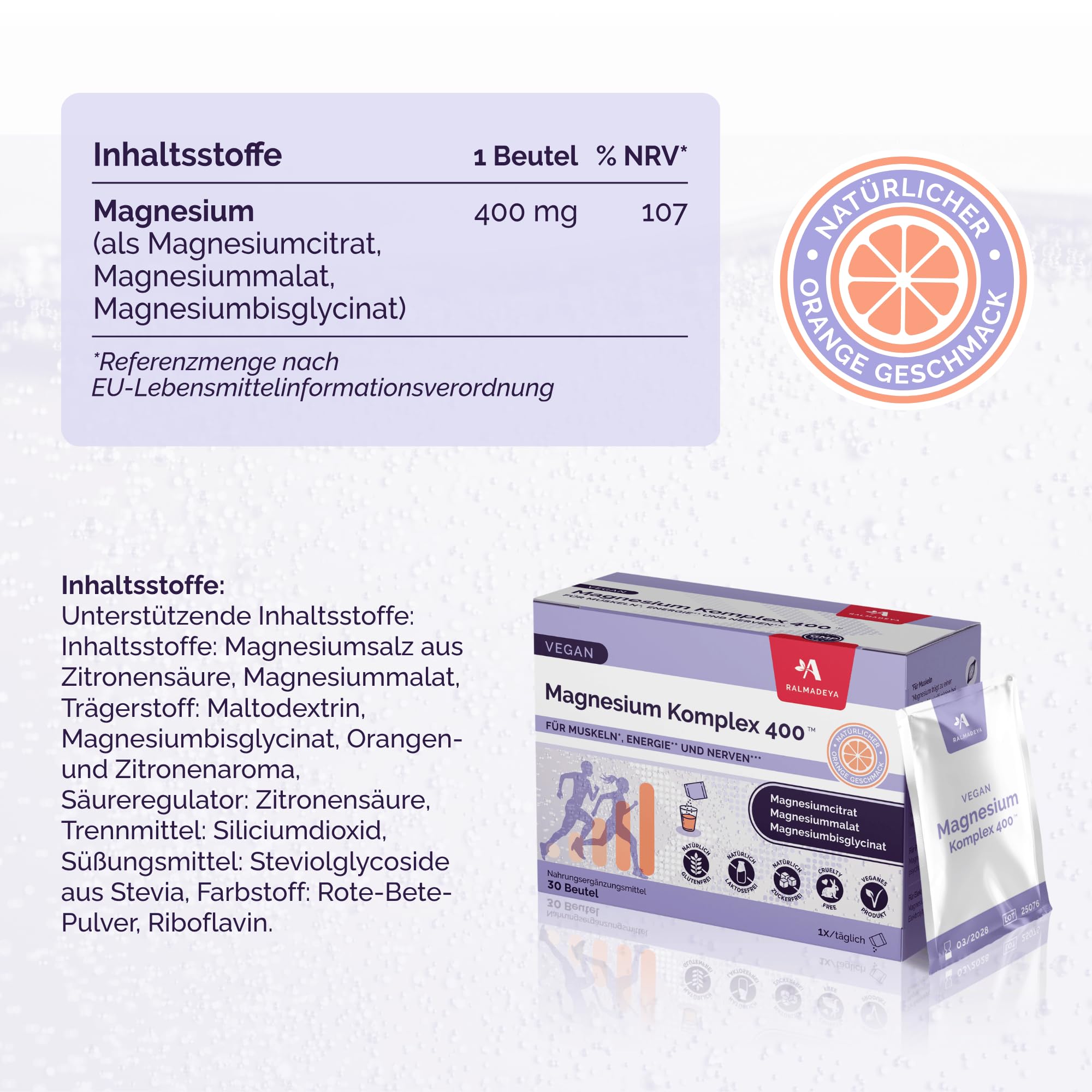 Magnesium Komplex 400® – 400 mg, 3 Formen (Citrat, Bisglycinat, Malat), für Muskeln, Nerven, Energie & Schlaf, bei Krämpfen, Stress & Müdigkeit, vegan, 30 Tage Vorrat (4er-Packung (480 Gramm))
