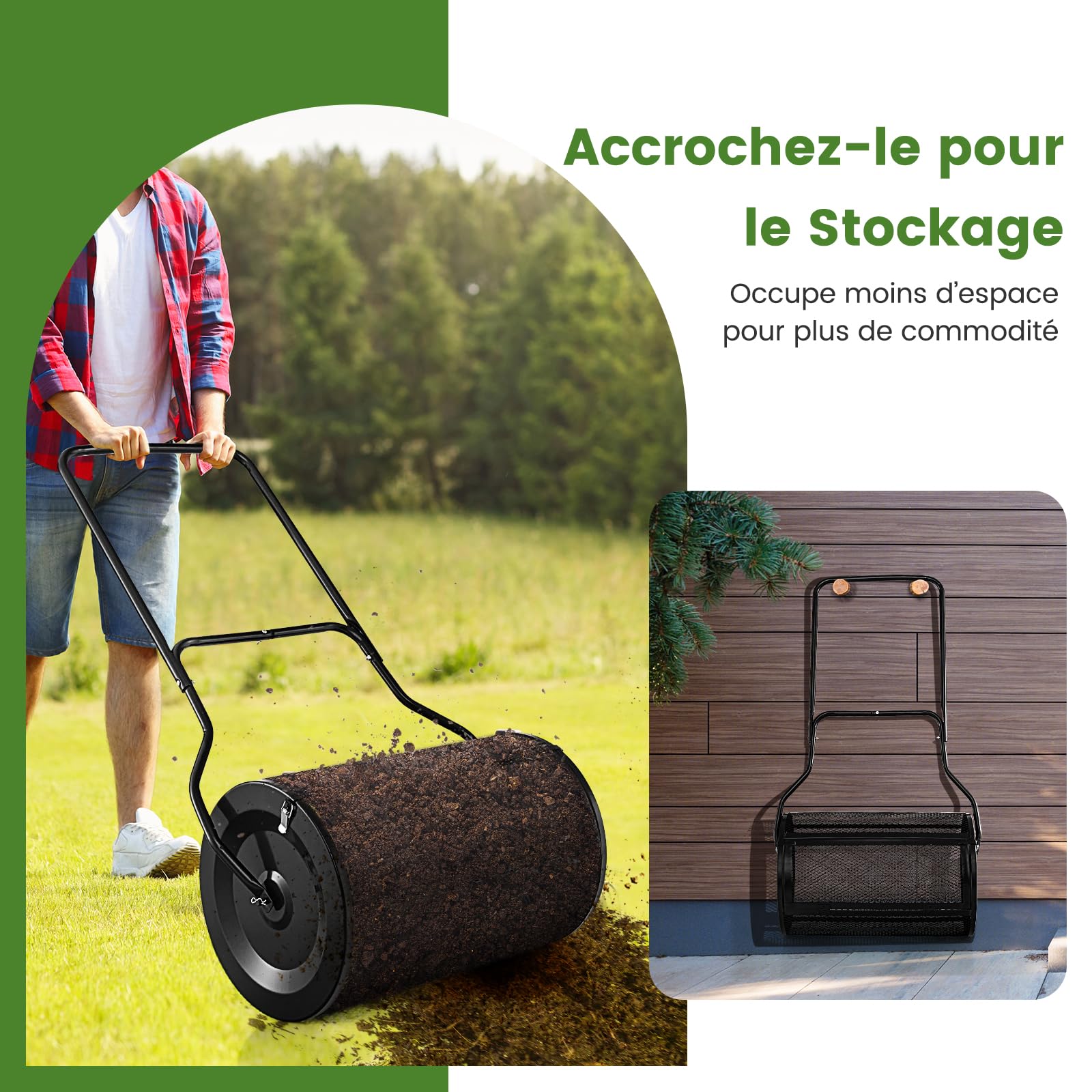 GOPLUS Epandeur de Compost de 60cm avec Rouleau en Maille Métallique, Noir