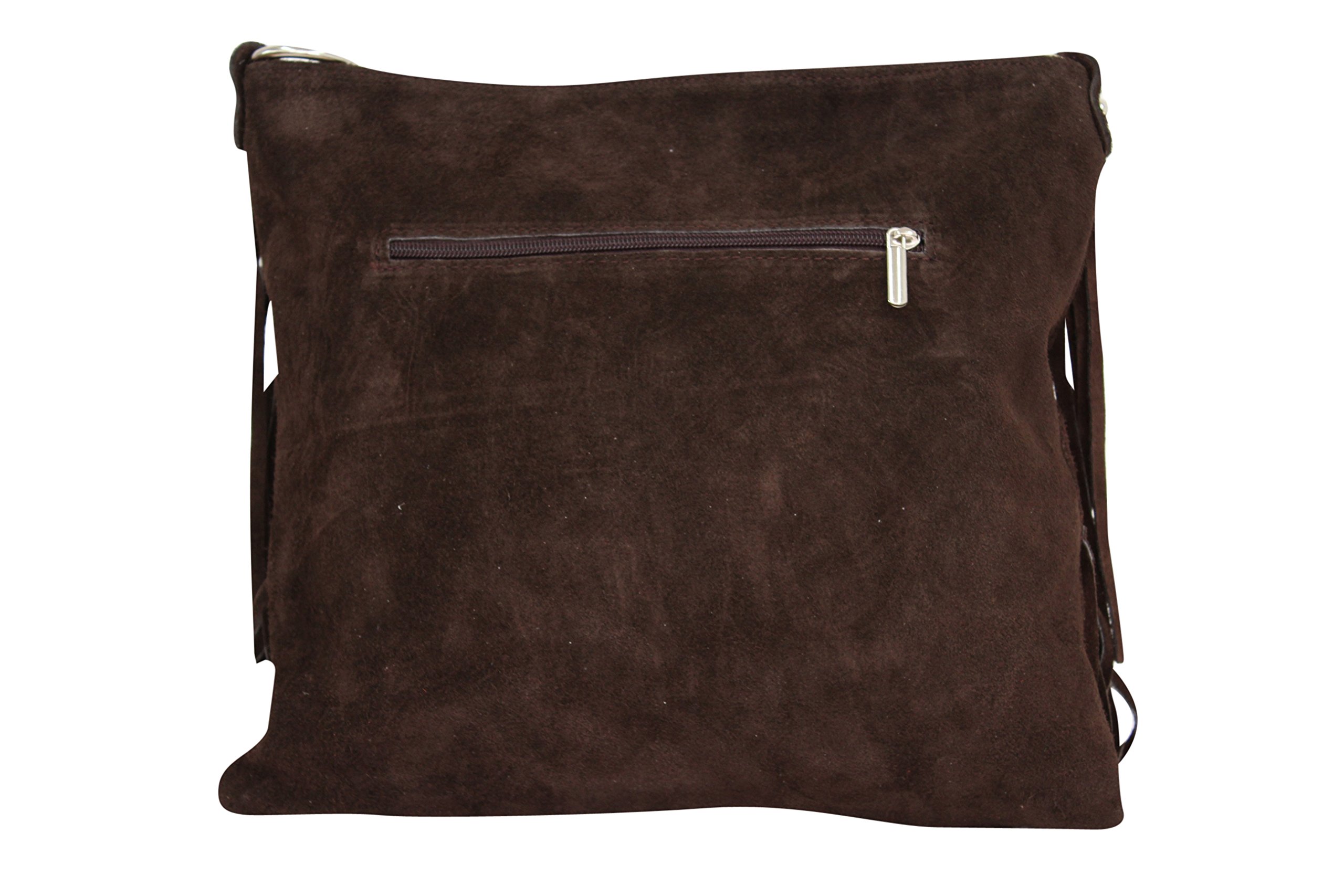 AMBRA moda donna, WL809, borsa da donna con frange, a tracolla, in pelle scamosciata, 32 cm x 29 cm x 2 cm