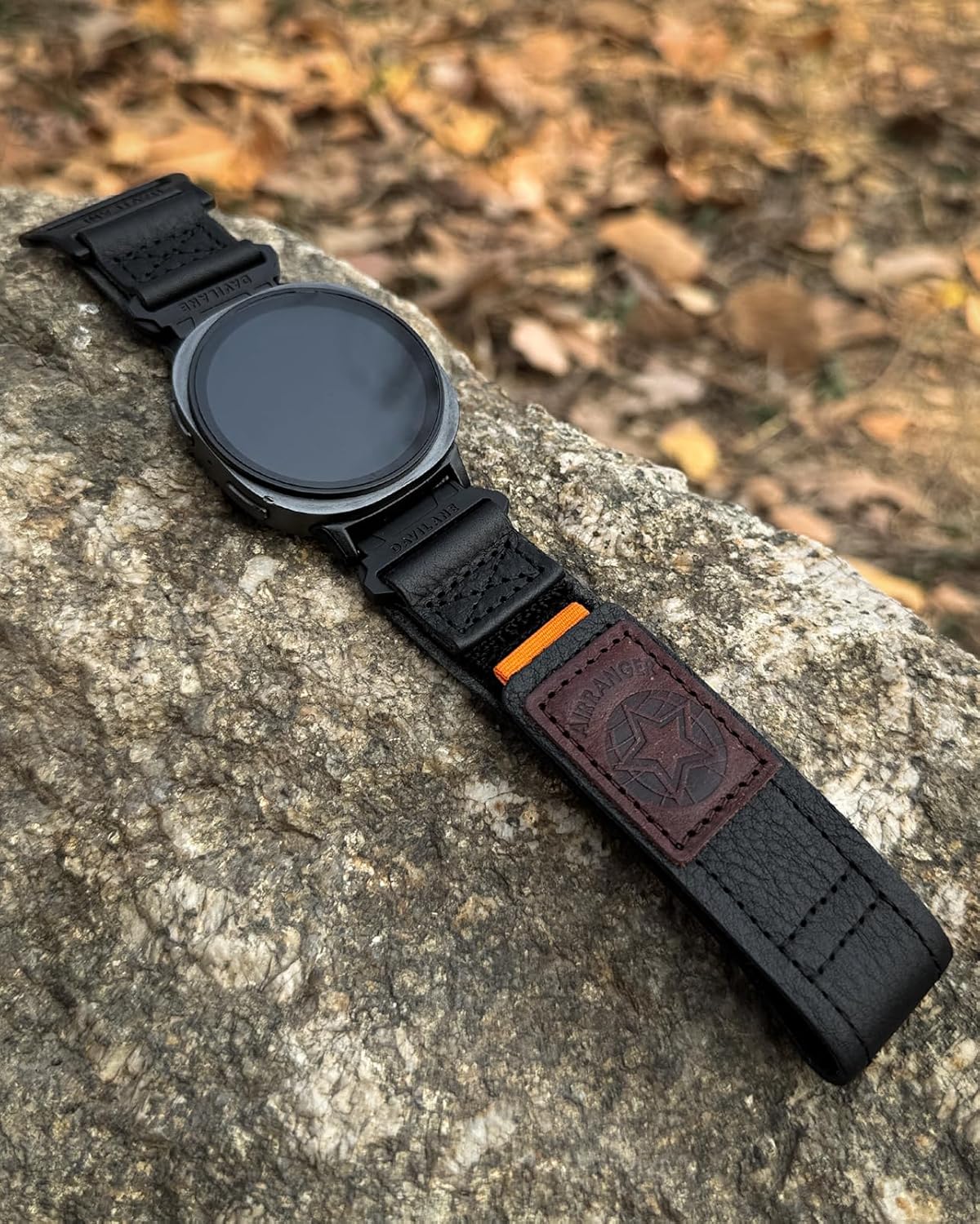 Wide Hook and Loop Leather Military Watch Band Compatible with Samsung Galaxy Watch Ultra 47mm (2024/2025), Galaxy Watch Ultra 2/1 - Watch 8/8 Classic 46mm, Watch 8 44mm & 40mm