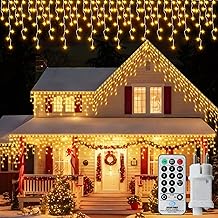 DBFAIRY 14 m Icicle Fairy Lights Outdoor, 360 LED Fairy Lights Christmas Icicle Rain with Remote Control Timer, 8 Modes Christmas Fairy Lights, Waterproof for Home, Balcony, Porch, Warm White