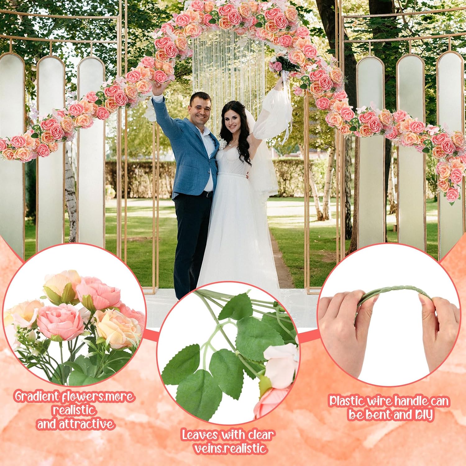 Geosar 8 Bundles Artificial Peonies Flowers Fake Silk Peony Bouquet Faux Peonies Flowers Bulk for Decoration Vase Floral Arrangements Wedding Party Table (Pink,Yellow) - Image 3