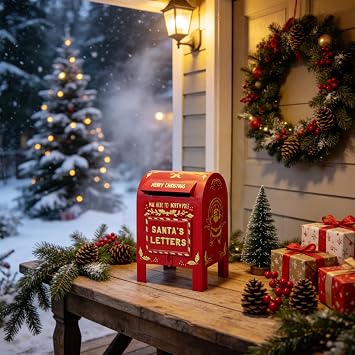 North Pole Post Letters to Santa Mailbox Vintage Mailbox Rustic Metal Christmas Decorative/Letters Decoration Christmas Farmhouse Decor Christmas Decorative Box Red