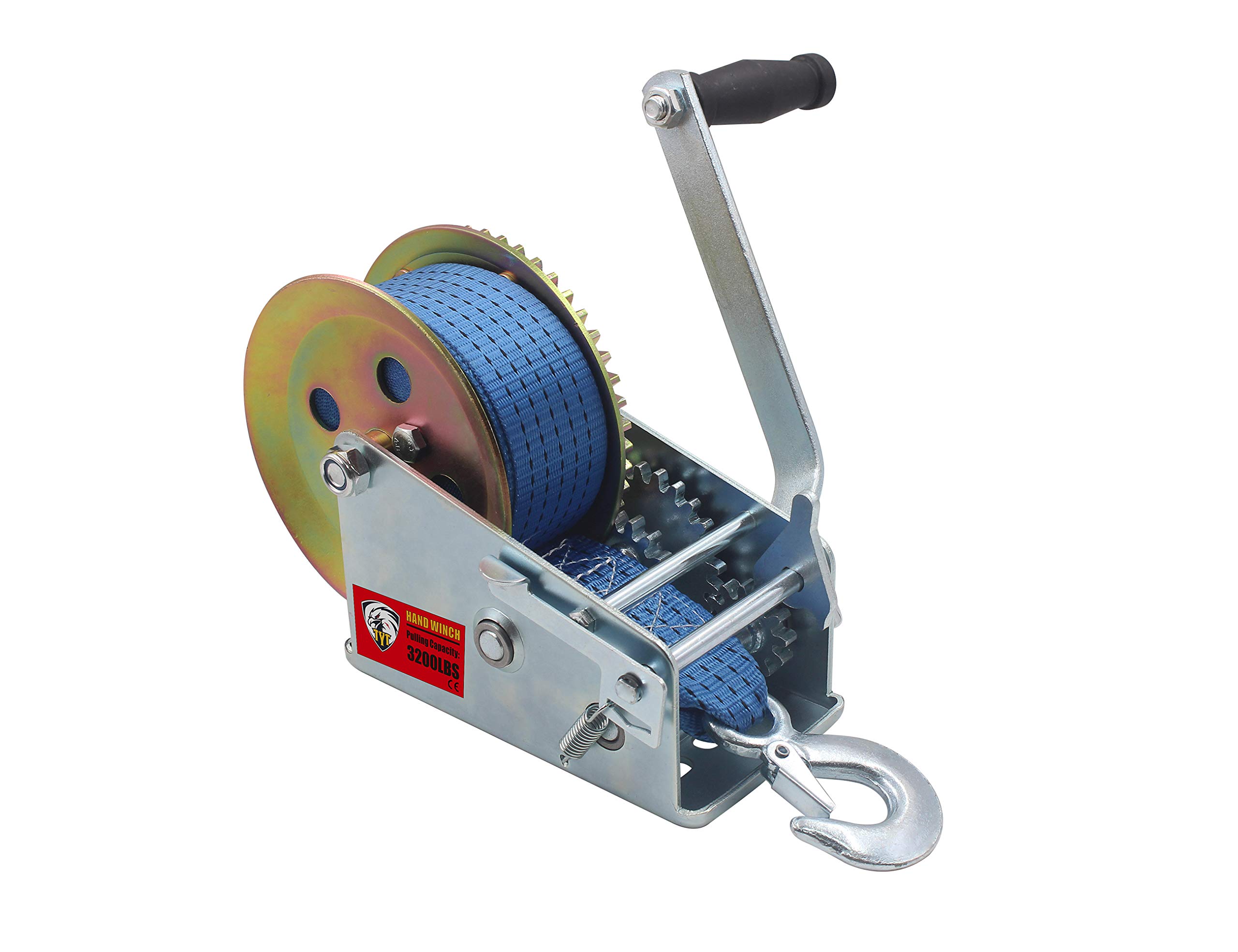 Buy TYT 3200lbs Boat Trailer Winch with Heavy Duty 10M Nylon Blue Strap, Two Way Ratchet 2 Speed