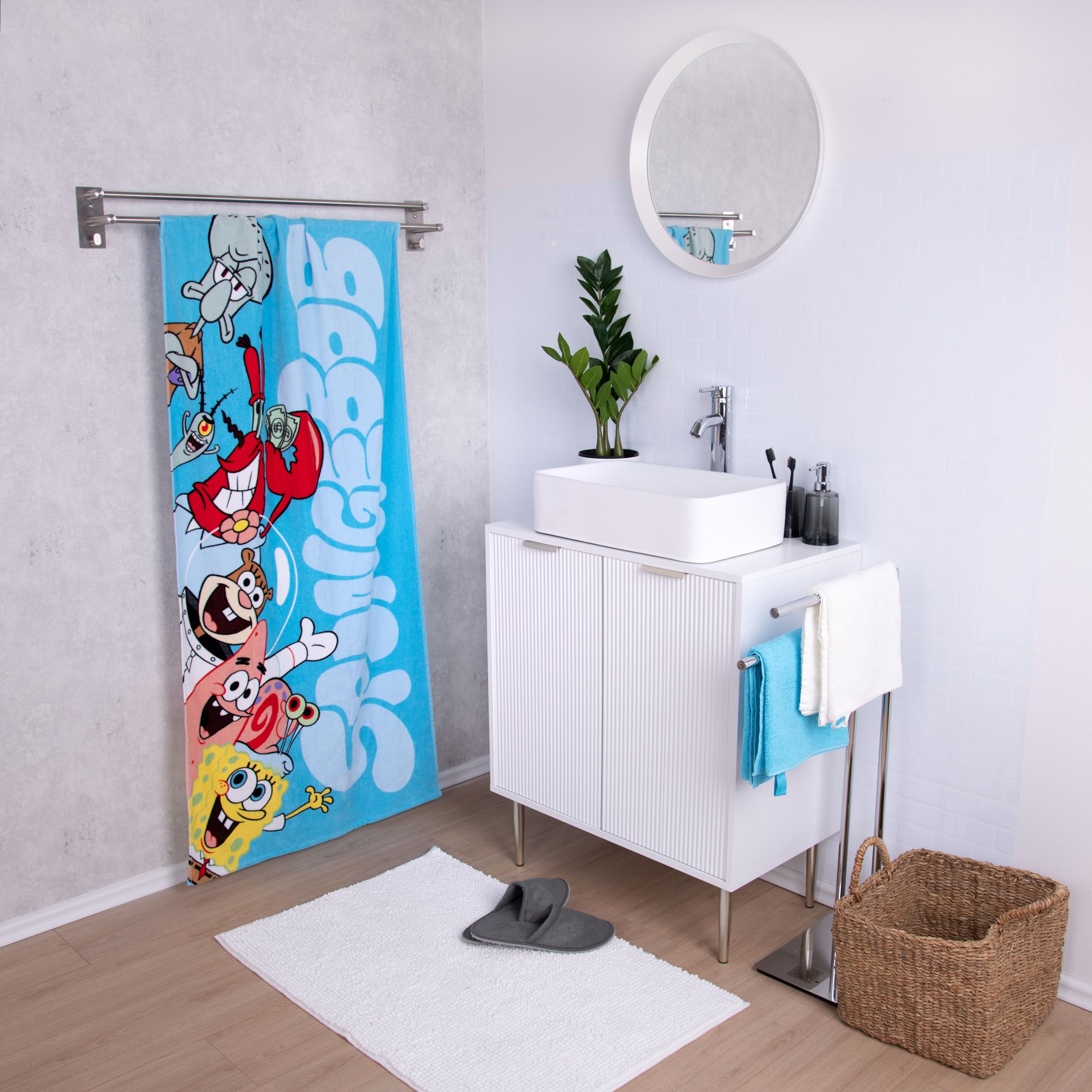 Herding Badetuch SpongeBob Schwammkopf, 75 x 150 cm, Kleines weiches Kinder-Handtuch für Bad und Strand, 100% Baumwolle