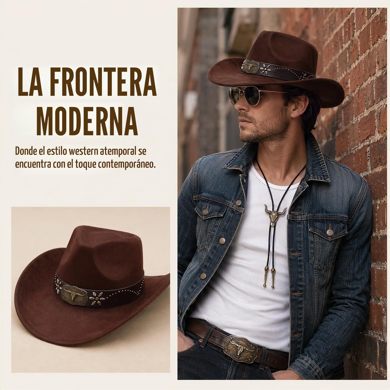 Sombrero Vaquero Estilo Oeste Americano Con Acabado Bronce Y Detalles De Cuero, Perfecto Para Rodeos, Fiestas Temáticas, Halloween Y Celebraciones Especiales