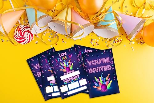 Miniatura 5 de Let's Strike Up Bowling Invitaciones para fiesta de cumpleaños – Suministros para fiesta de bolos – Completa las invitaciones de fiesta de