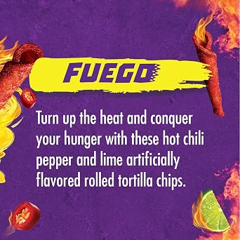 Takis Fuego Rolled Tortilla Chips, Hot Chili Pepper and Lime Artificially Flavored, 46 Individual Bags, 1 Ounce Each, Net Weight of 2 Pounds 14 Ounces