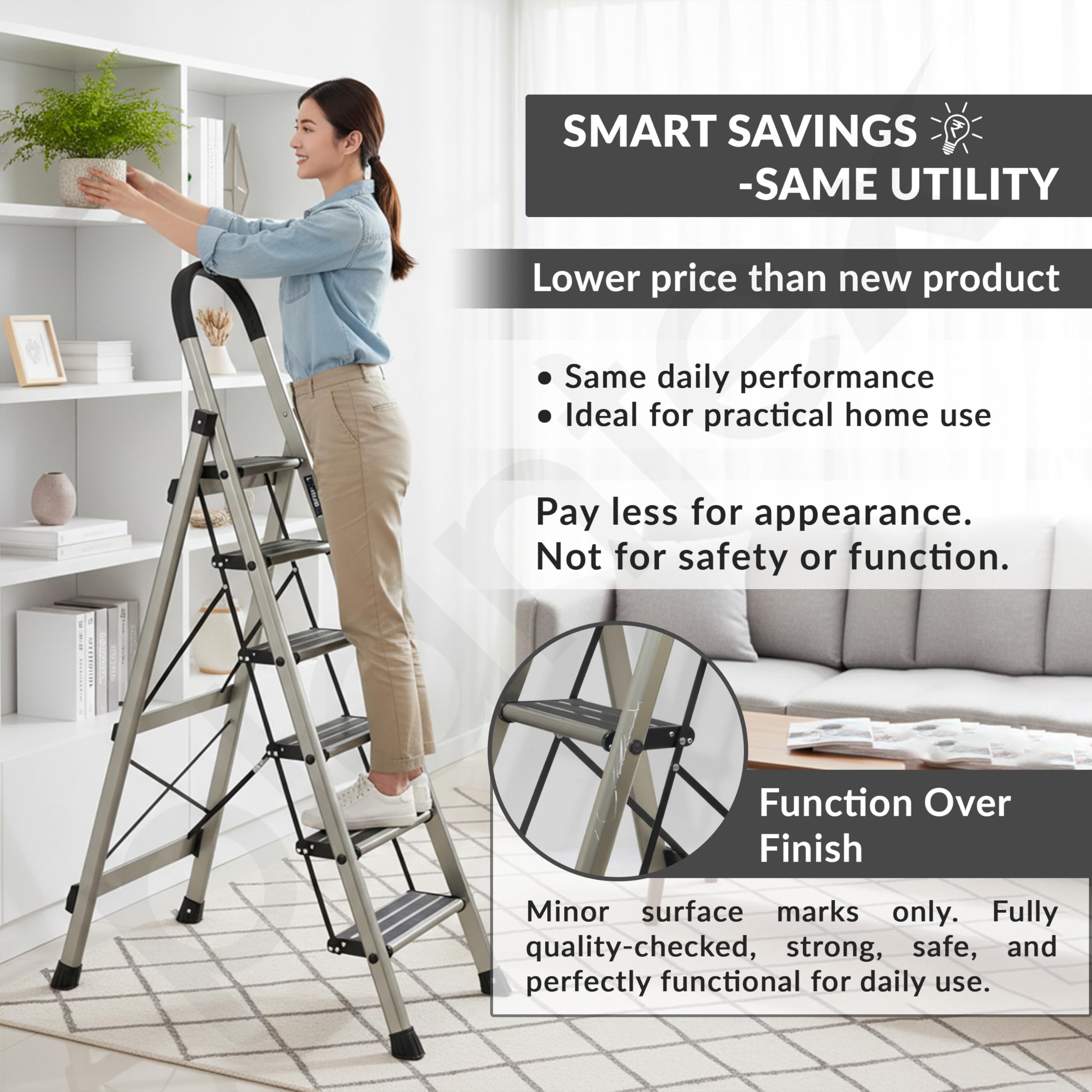Plantex Ladder for Home/Aluminium 6 Step Ladder with Minor Surface