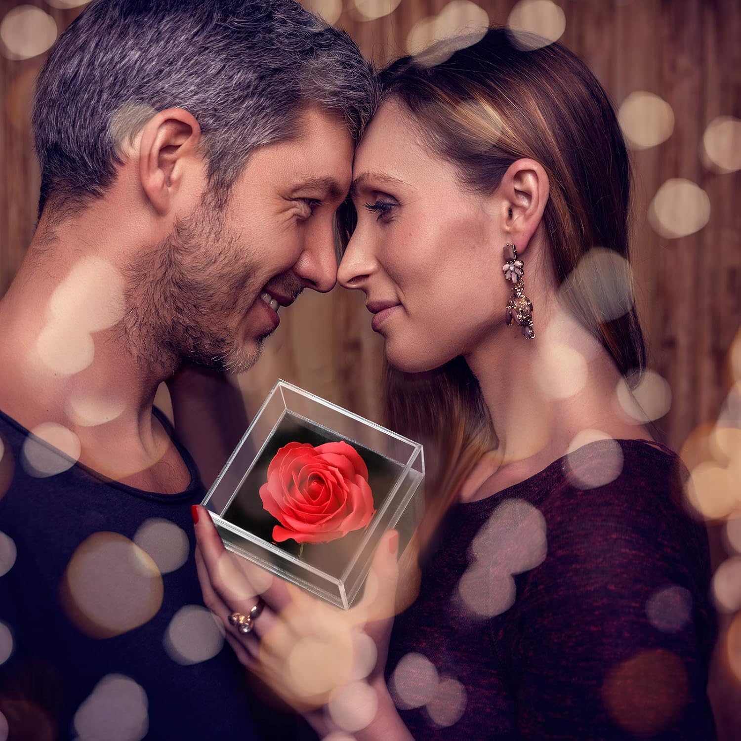 Hicarer Valentines Necklace Gift for Girlfriend I Love You in 100 Languages Project Heart Pendant with Preserved Red Rose Flowers in Box for Women Mom Wife on Birthday Anniversary