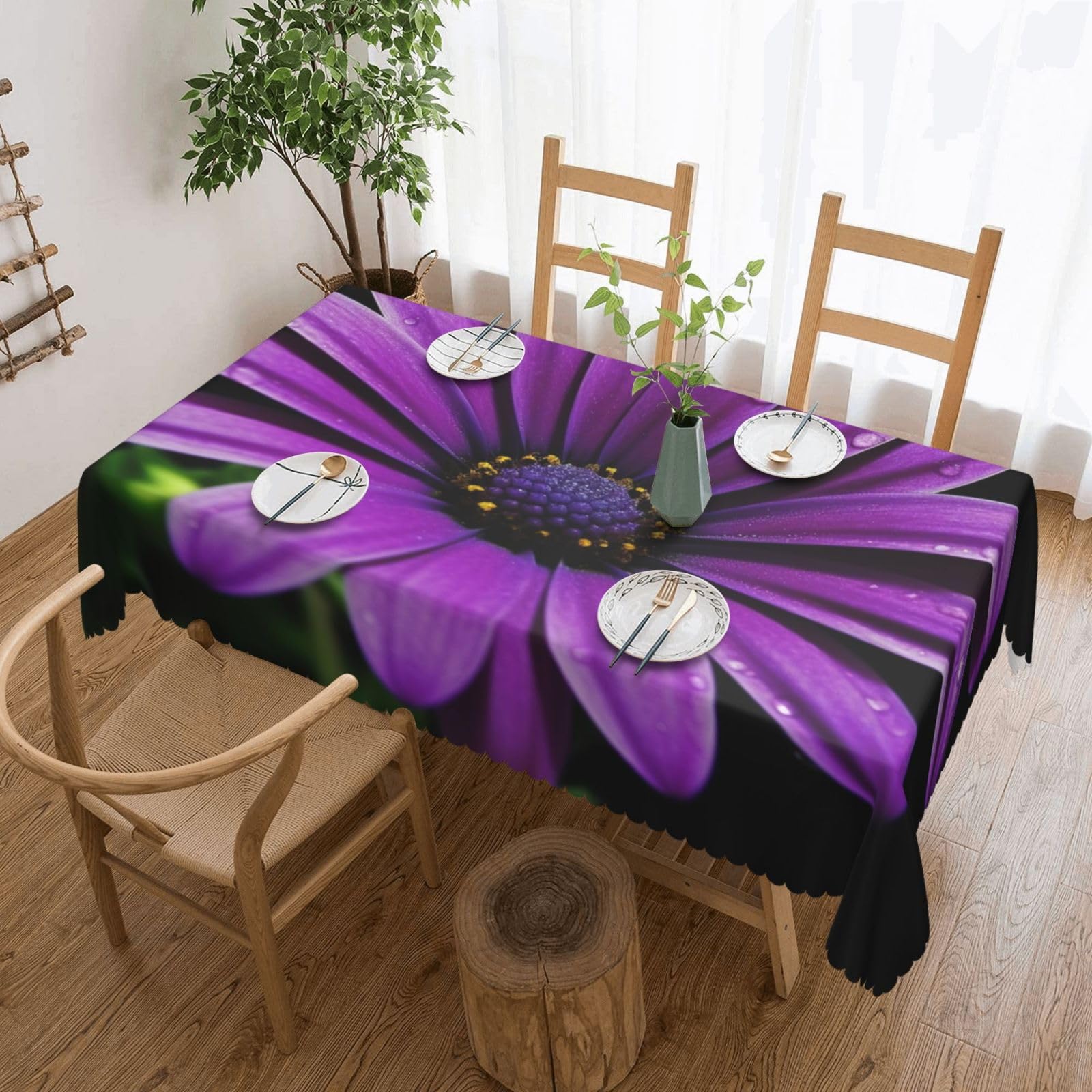 Fodpand Black Purple Daisy Tablecloths For Rectangle Tables 72 X 54 Inches - Reusable And Washable Table Clothes Decorative Table Cover For Dining Tables, Buffet Parties, Wrinkle Resistant