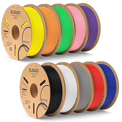 ELEGOO PLA Plus Filament Bundle 10KG, 1.75mm PLA+ Tough 3D Printer Filament Dimensional Accuracy +/- 0.02mm, 1kg Spool(2.2lbs) Black/White/Gray/Red/Yellow/Orange/Dark Blue/Neon Green/Pink/Purple