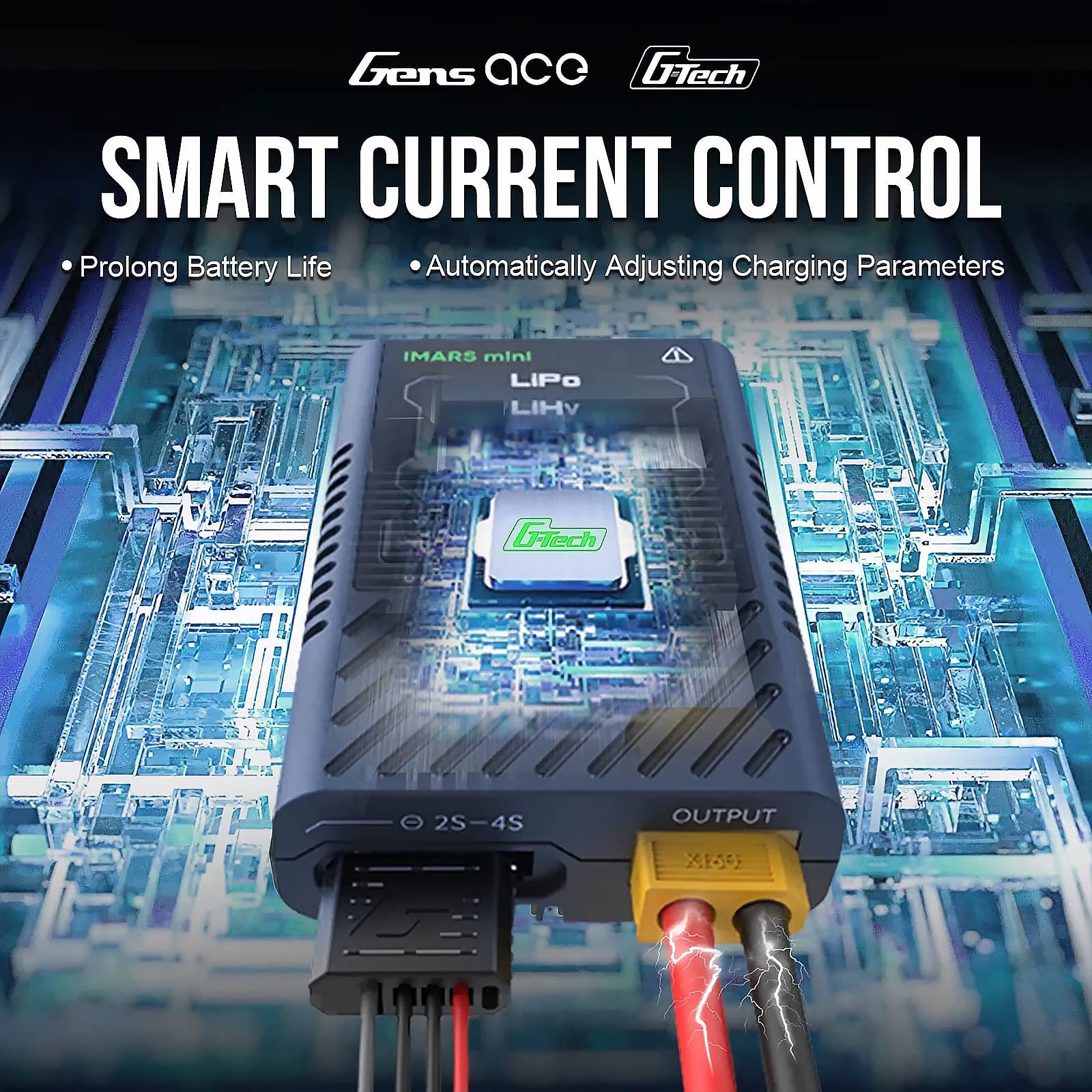 Gens ace IMARS Mini Cargador Inteligente RC LiPo 2-4S 60W USB-C – con Adaptador de Corriente EU Incluido | Cargador RC Fácil de Usar