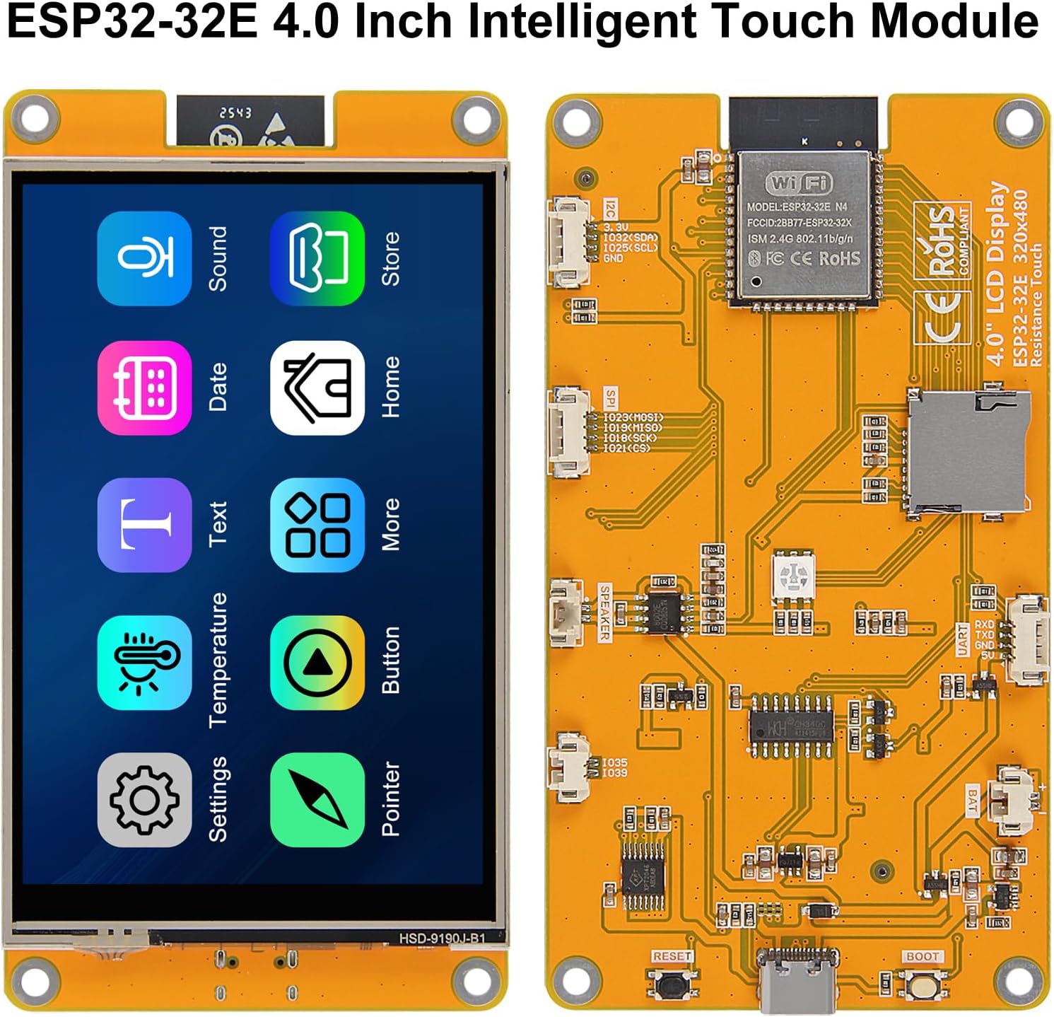 AITRIP 2PACK 4.0-Inch Touch Screen ESP32 WiFi Bluetooth Development Board 320x480 Resolution ST7789 Driver ESP32-32E Module Type-C for Arduino IoT