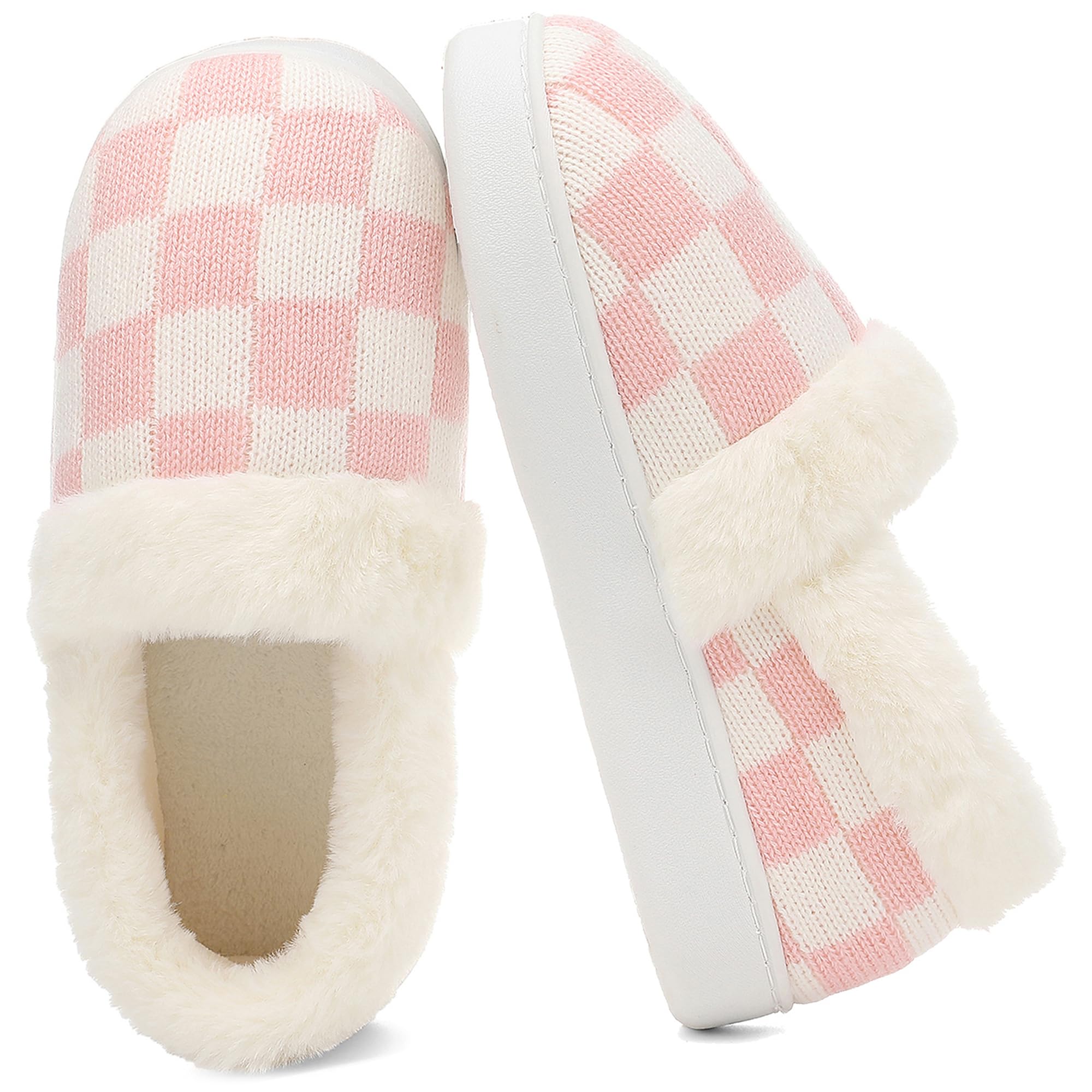 UBFEN Womens Fuzzy House Slippers Warm Bedroom Shoes with Faux Fur Lining Non Slip Memory Foam Slippers for ladies Indoor and Outdoor