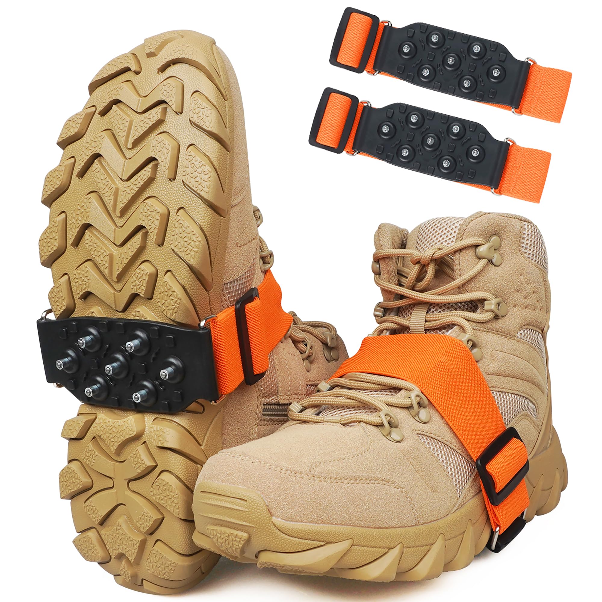 Ice Cleats Mid-Sole Snow Traction Cleats for Boots and Shoes Crampons with Adjustable Straps 7 Tungsten Studs Ice Shoes Grippers Rotatable Traction Aids Walking on Snow and Ice Men Women L/XL-1PCS